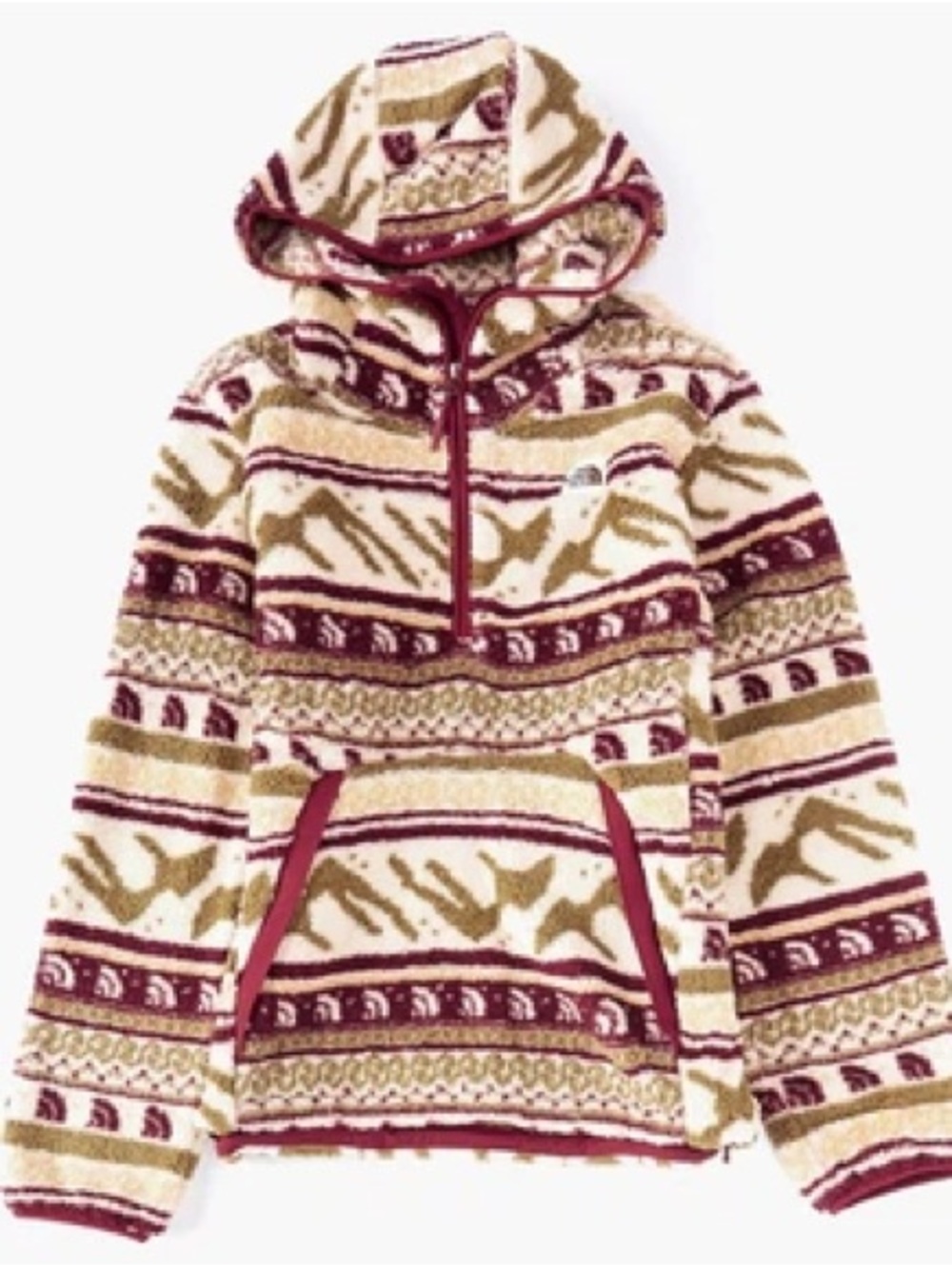 NWOT Men’s Hooded Sherpa Pullover Jacket in Cream & Burgundy size S